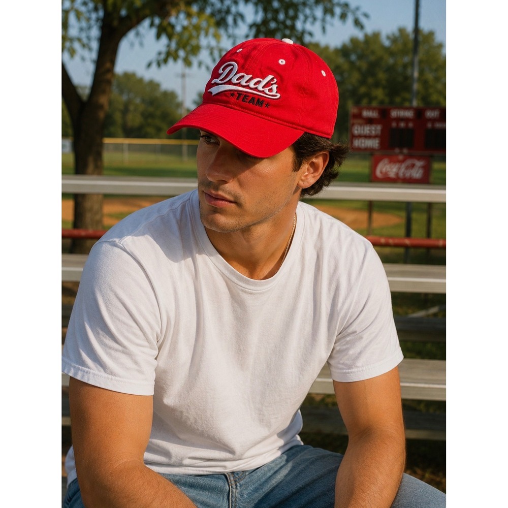 Sherry Resortwear Dads Team Baseball Hat Red Cotton Adjustable Strapback Cap